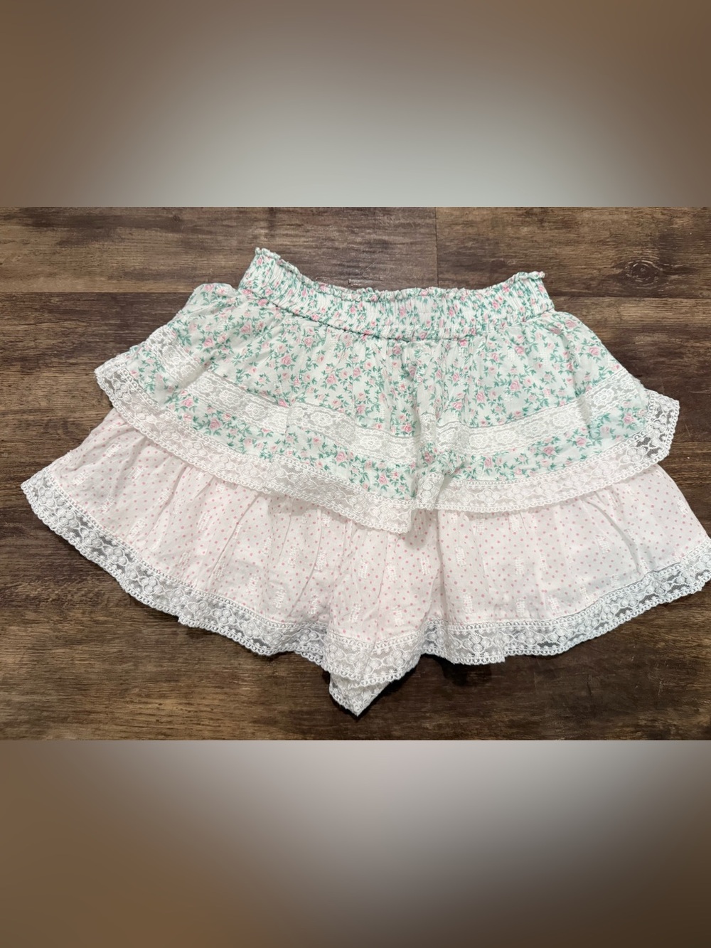 Altar'd State White layered Skorts with soft Pink & Green Floral